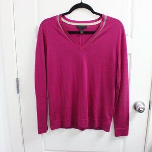 Saks Fifth Avenue SZ Medium Pink Silk Cashmere Blend Long Sleeve V Neck Sweater